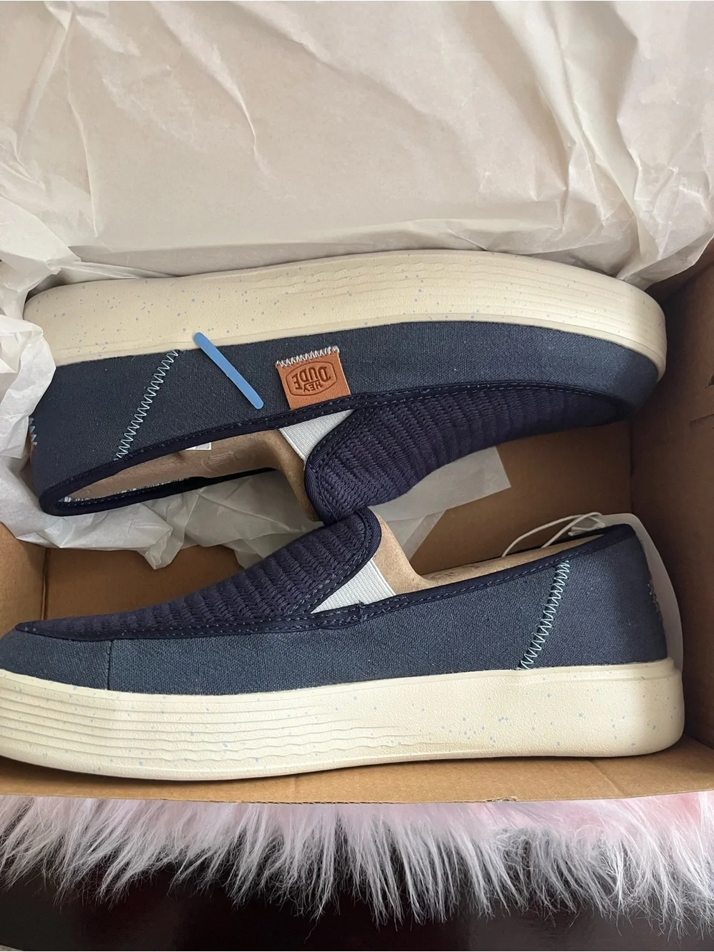 Hey Dude Navy Blue Woven Slip-On Loafers